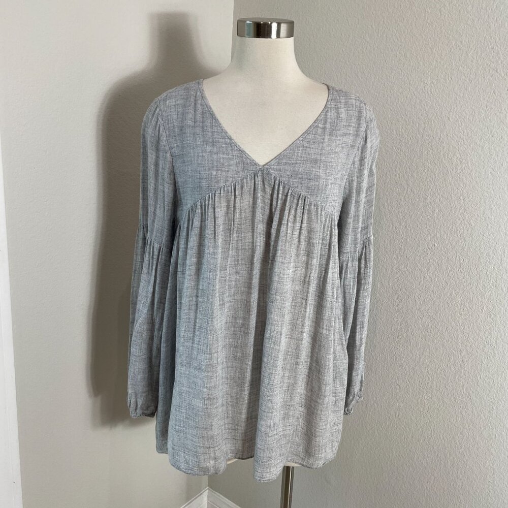 Sundance Womens Large Petite Gray‎ V Neck Tunic Top Babydoll Lightweight Blouse
